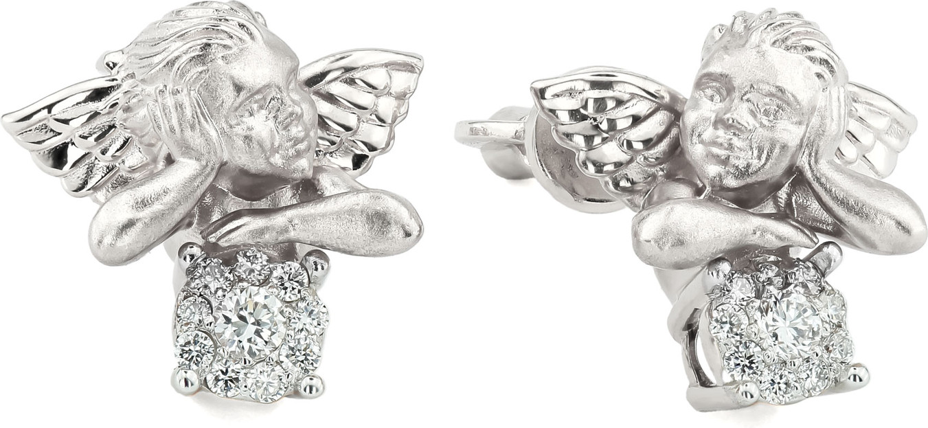 Серьги-винты CUPIDS из белого золота 585 пробы с бриллиантами
