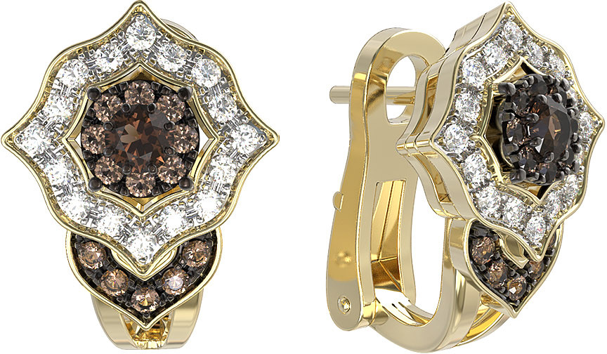 Серьги Espresso из лимонного золота 585 пробы с бриллиантами