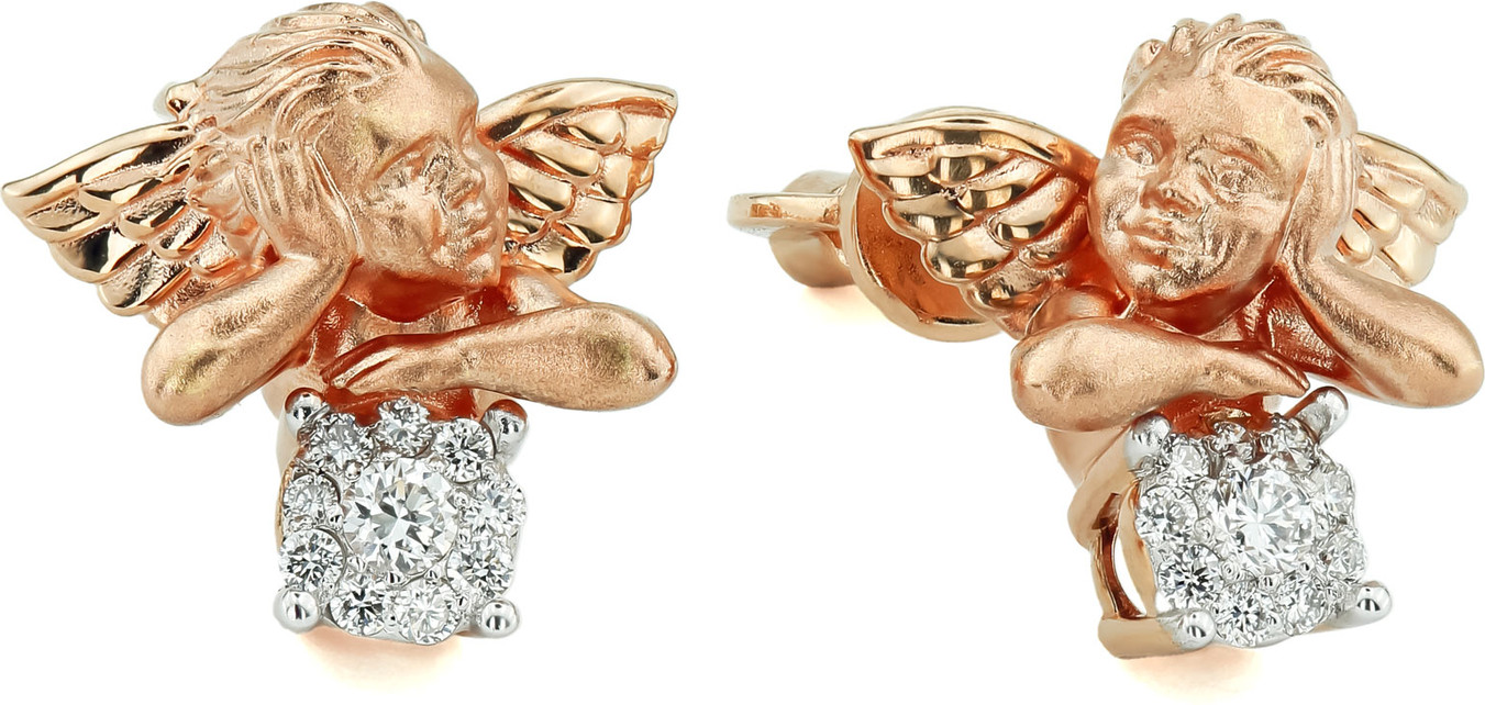 Серьги-винты CUPIDS из красного золота 585 пробы с бриллиантами